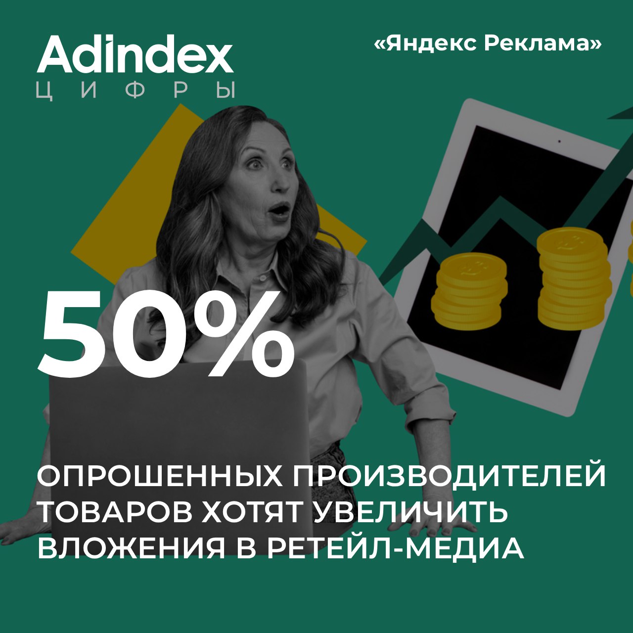 Половина опрошенных производителей планируют увеличить бюджеты в ретейл медиа При этом самые амбициозные из них хотят нарастить вложения до 50 О том какой рост прогнозируют каналу ретейл медиа в 2026 году рассказали в исследовании Яндекс Рекламы AdIndexTechLive