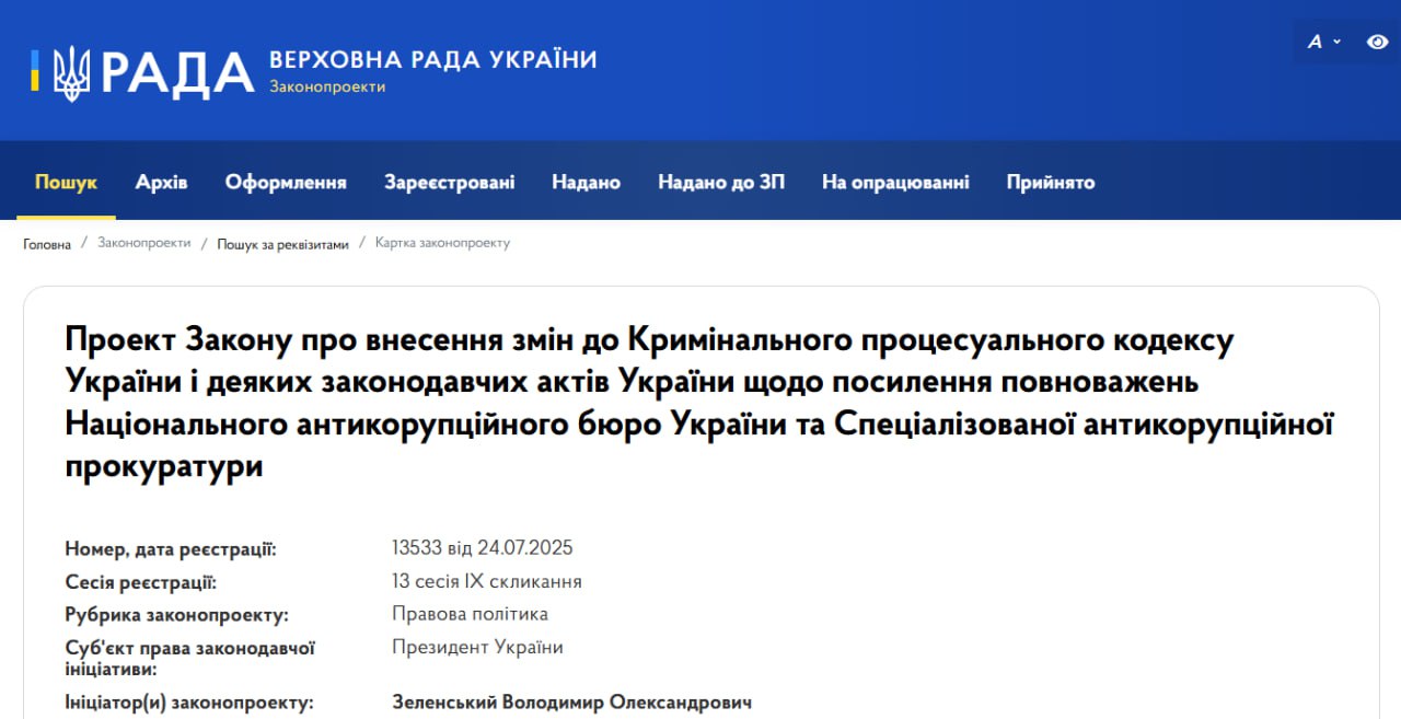 Президент Зеленский внес в Верховную Раду новый законопроект, касающийся работы НАБУ и САП. Как отметил лидер государства, данная инициатива уже получила поддержку со стороны антикоррупционных органов.  В то же время народный депутат Ярослав Железняк предоставил дополнительные детали: согласно представляемому документу, все сотрудники НАБУ, имеющие доступ к государственной тайне, обязаны будут пройти тестирование на полиграфе. Первое тестирование должно быть завершено в течение полугода после вступления закона в силу, а последующие проверки будут проводиться каждые два года.