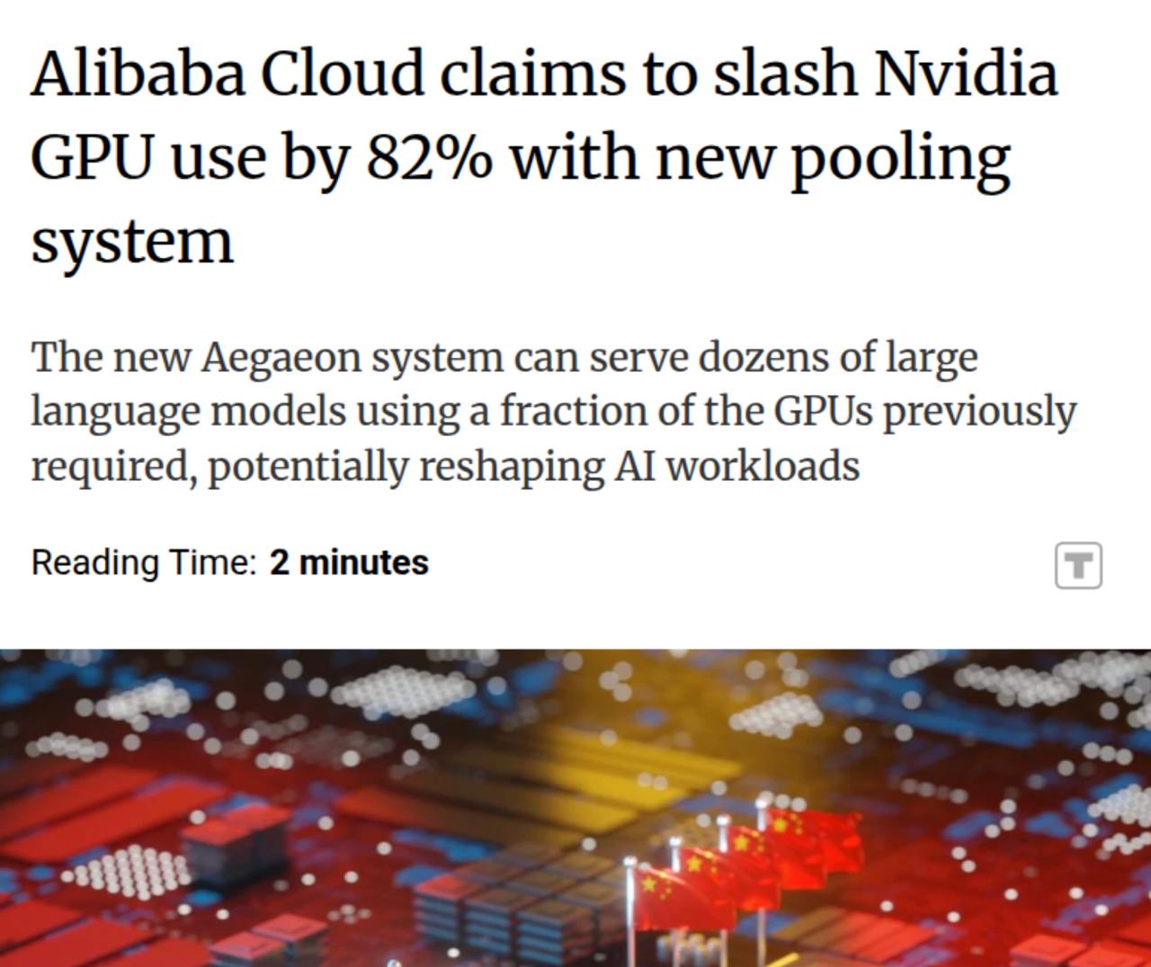 Alibaba сократила использование GPU на 82 с новой системой Aegaeon Alibaba представила Aegaeon революционную систему пуллинга GPU которая делает обслуживание LLM моделей в облаке в восемь раз эффективнее Результаты впечатляют Минус 82 использования Nvidia GPU при работе моделей В 3 месячной бете на Alibaba Cloud с 1 192 до 213 H20 GPU при поддержке десятков моделей до 72B параметров Как это работает Обычно GPU простаивают обслуживая холодные модели 17 7 GPU выполняли лишь 1 35 запросов Aegaeon решает это с помощью токен уровневого авто масштабирования GPU может переключаться между моделями прямо во время генерации не дожидаясь окончания ответа Эффект Один GPU обслуживает до 7 моделей в других системах 2 3 Задержка при переключении снизилась на 97 Горячие модели сохраняют приоритет холодные занимают ресурсы короткими всплесками Система оптимизирована для инференса где генерация идёт по токенам и идеально ложится на тонкое планирование нагрузки В условиях дефицита чипов в Китае это стратегический прорыв меньше GPU больше трафика Что это даёт Снижение стоимости за токен Рост утилизации оборудования Отсрочка закупки новых GPU без потери производительности Источник www scmp com business article 3329450 alibaba cloud claims slash nvidia gpu use 82 new pooling system