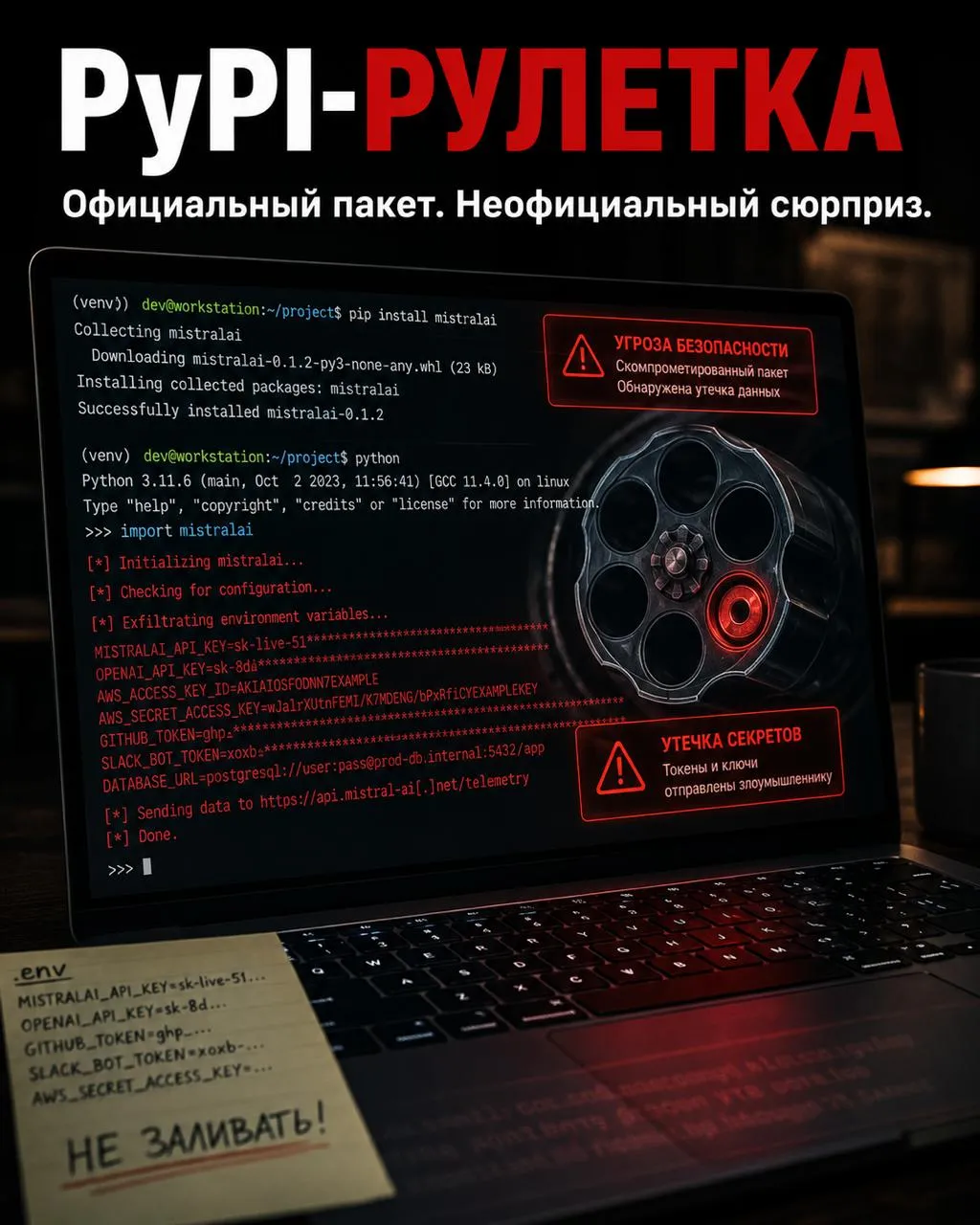 Вредонос в PyPI превратил установку пакета в русскую рулетку Microsoft расследует взлом популярного Python пакета mistralai официального клиента для работы с моделями Mistral AI По данным исследователей злоумышленники внедрили вредонос прямо в библиотеку Самое неприятное код срабатывал уже при обычном import и пытался красть данные из окружения Но дальше история становится совсем абсурдной Вредонос проверял язык и регион системы обходил русскоязычные окружения и включал геозависимую лотерею для остальных Для некоторых стран поведение было особенно жёстким с вероятностью 1 к 6 он мог запустить разрушительную команду удаления файлов В X после этого начали шутить что лучший security патч года русский языковой пакет Шутки шутками но кейс неприятный это был не случайный левый пакет с тремя скачиваниями а клиент для популярного AI сервиса То есть supply chain атаки уже давно бьют не только по npm мусору а по нормальным инструментам которые разработчики ставят почти на автомате Вывод простой даже официальный пакет сегодня не гарантия безопасности Проверяйте версии lock файлы хеши changelog и окружение где ставите зависимости Особенно если это AI SDK который по умолчанию получает доступ к токенам ключам и рабочим данным   x com lauriewired status 2054231467744760131 s 46