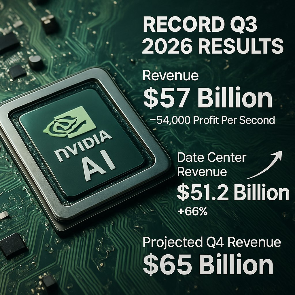 Nvidia достигла рекордных результатов в Q3 2026 продав больше AI чипов чем когда либо ранее Компания зафиксировала доход в 57 миллиардов что составляет около 4 000 чистой прибыли каждую секунду Бизнес Nvidia в сфере дата центров вырос на 10 миллиардов всего за один квартал и составил 51 2 миллиарда что на 66 больше по сравнению с прошлым годом Несмотря на опасения по поводу AI пузыря Nvidia уверена в дальнейшем росте своих доходов в этой области прогнозируя 65 миллиардов на Q4 PRO AI OFFICIAL