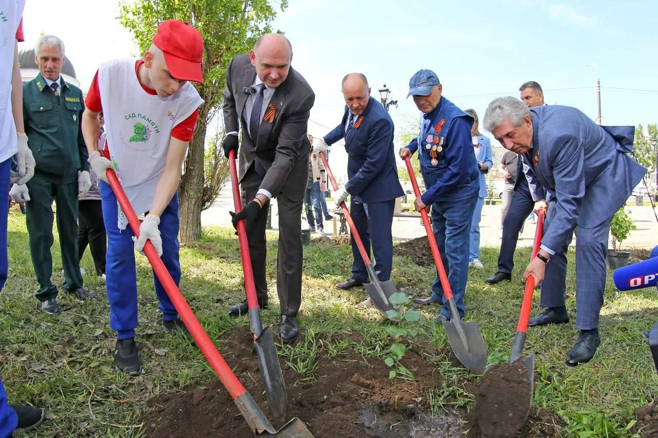 В Оренбурге около Дома Памяти высадили саженец сталинградского «Тополя Победы» Сегодня, 7 мая, в Оренбурге в сквере у Дома Памяти на пр. Победы прошло основное мероприятие акции «Сад памяти». В нём принял участие врио губернатора Евгений Солнцев. В память о погибших в годы Великой Отечественной войны были посажены молодые деревья - разные сорта сирени, декоративные яблони и саженец «Тополя Победы» – прямой потомок уникального дерева, сохранившегося посреди разрушенного Сталинграда, сообщает пул №56.