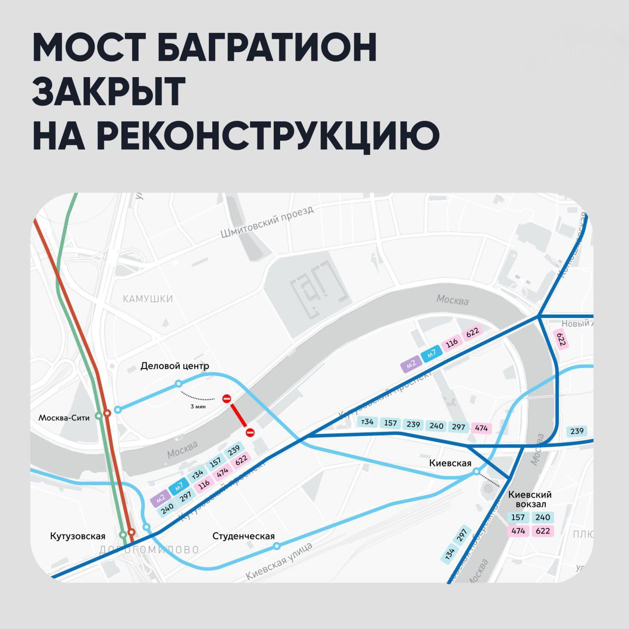 До конца 2030 года будет закрыт для движения пешеходный мост «Багратион» неподалёку от «Москва-Сити» Мост закроют на реконструкцию с завтрашнего дня. Обычно переход по мосту «Багратион» от набережной Тараса Шевченко до Пресненской набережной занимает не более пяти минут и пользовался популярность у туристов из-за красивых видов.