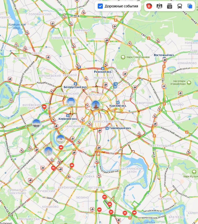 Пробки в Москве достигли 8 баллов Подпишись на Агентство Москва