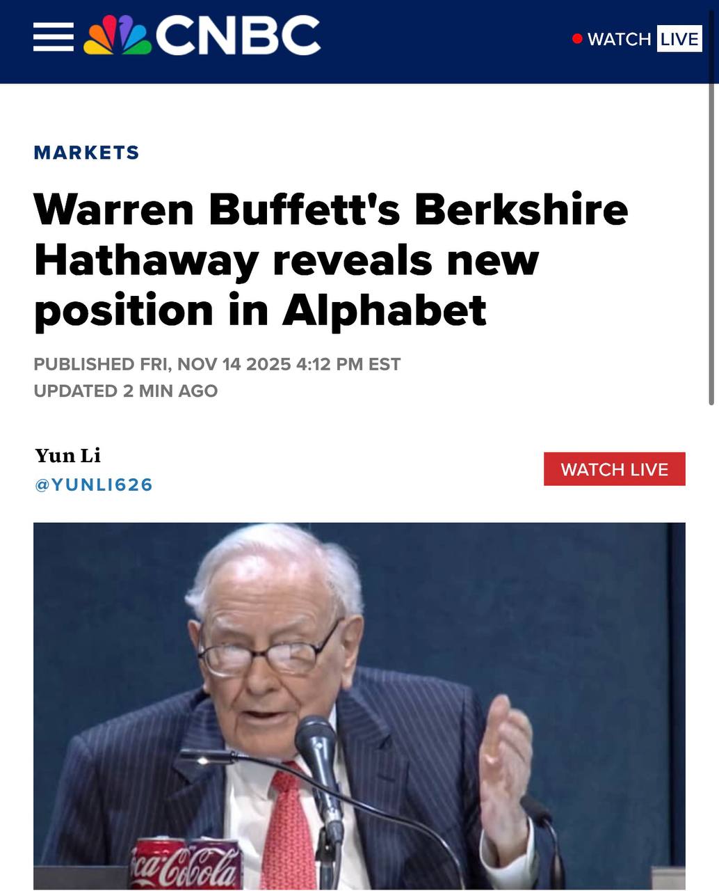 Уоррен Баффетт через свою компанию Berkshire Hathaway раскрыл новую позицию в интернет и ИИ гиганте Alphabet в последнем отчёте сделав Google 10 ой по величине долей в портфеле конгломерата на конец сентября P S Акции Google были идеей 1 в моем майском инвест отчете посвященному недооценным ИИ компаниям С тех пор акции выросли на 86 Компания до сих пор выглядит недооцененной хотя оценка уже не такая привлекательная как в мае