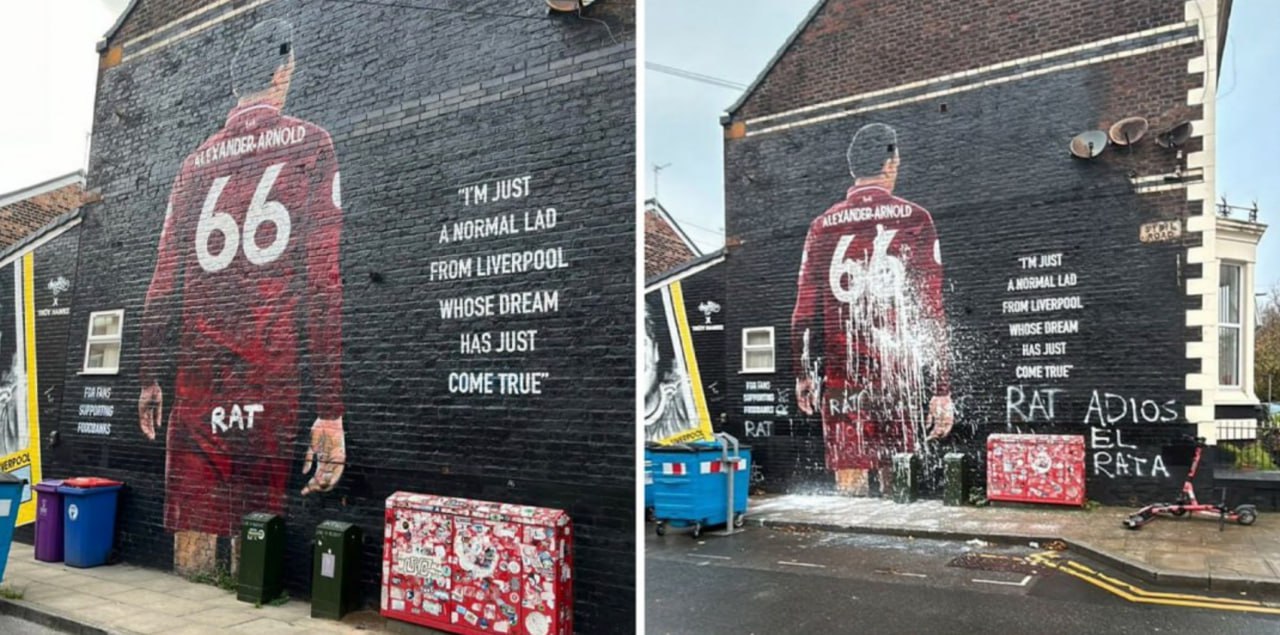 Перед матчем Ливерпуль Реал в ЛЧ неизвестные облили краской мурал посвященный Тренту Александру Арнольду Обычный парень из Ливерпуля чья мечта стала реальностью стал крысой фанаты написали это слово на мурале несколько раз как на английском так и на испанском а также облили изображение защитника белой краской Трент родился в Ливерпуле и попал в академию клуба еще в 2004 году Со временем он стал одним из ключевых игроков команды два раза выиграл АПЛ и взял Лигу Чемпионов В мае 2025 го Трент объявил о переходе в мадридский Реал Подписывайся на Мутко в MAX