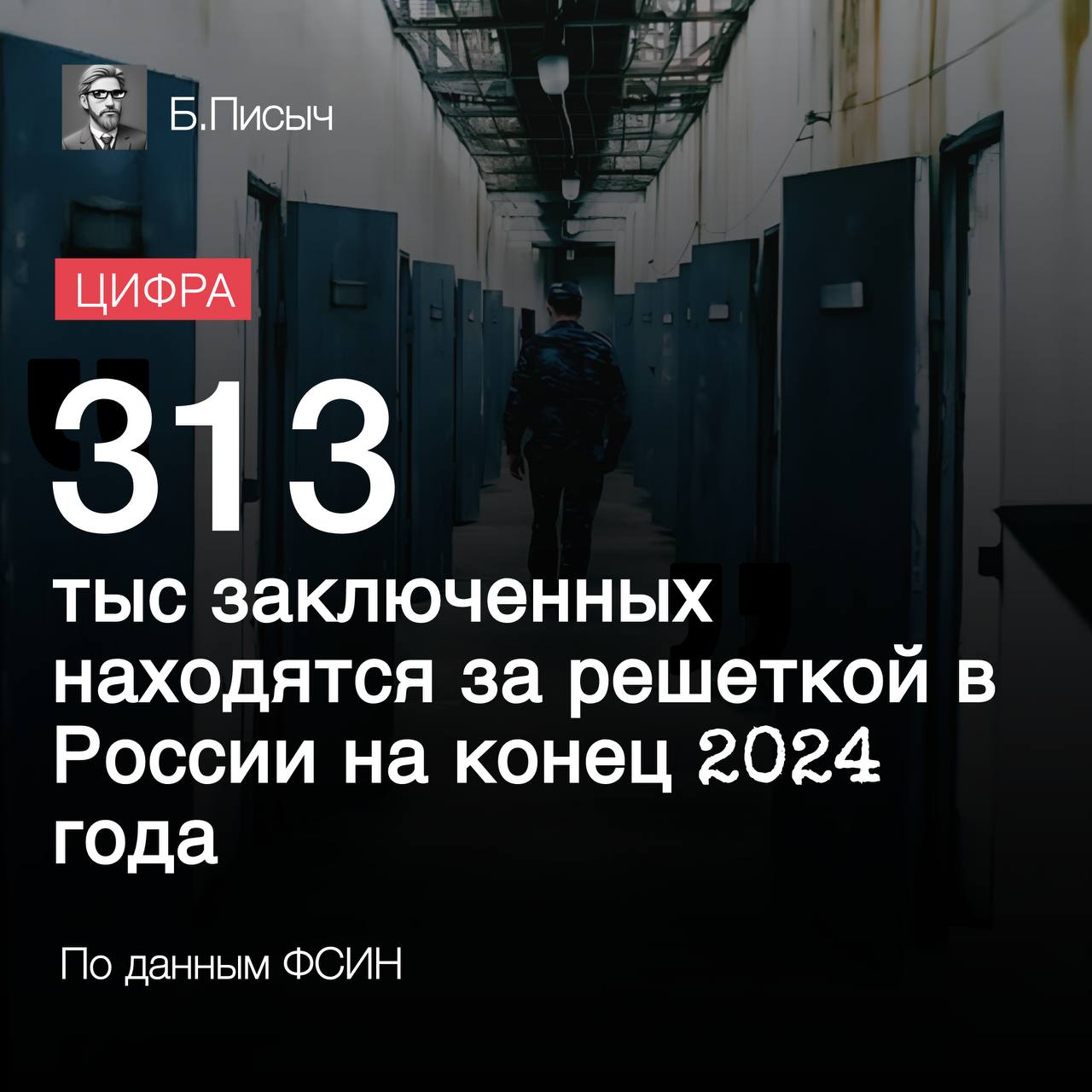 По данным, обнародованным ФСИН, на 1 января 2025 года граждан, находящихся в заключении, составляет 313 тыс. человек.  В 2023 году такая цифра достигала 433 тыс. человек. Таким образом, за два года в России число арестантов сократилось на 120 тыс. человек. Больше всего мест по статистике освобождается в мужских колониях.  По данным на 2024 год в России 666 исправительных колоний и 8 тюрем. По причине сокращения числа заключенных было закрыто за год 13 колоний.  При этом из 313 тыс. человек 87 тыс. обвиняемых находятся в СИЗО. Примечательно, что еще год назад их число составляло почти 100 тыс. Напомним, сегодня в России насчитывается 210 следственных изоляторов.  #ФСИН #тюрьма #СИЗО #колония    Б.Писыч: подписка, написать