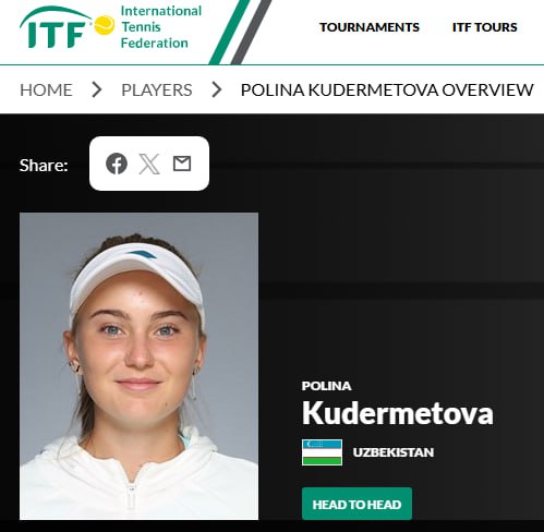 Еще одна российская теннисистка сменила гражданство следует из информации опубликованной на официальном сайте Международной федерации тенниса ITF В профайле 22 летней Полины Кудерметовой указано что теперь она представляет Узбекистан Полина уроженка Москвы Ее старшая сестра Вероника 28 лет также является теннисисткой В настоящее время Полина Кудерметова занимает 104 е место в рейтинге WTA тогда как Вероника 30 е Недавно стало известно что гражданство сменили и другие российские теннисистки Камилла Рахимова теперь представляет Узбекистан а Анастасия Потапова Австрию