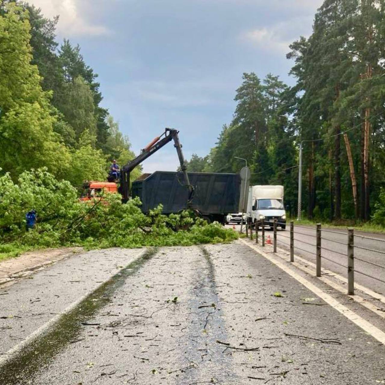 Во время вчерашней грозы и сильного ветра в Подмосковье упали около 80 деревьев, в Истре вышка сотовой связи рухнула на проезжую часть. Помимо этого, в ряде населенных пунктов возникли перебои с электроснабжением. На фоне непогоды энергетики перешли в режим повышенной готовности, на дежурство вывели около 800 бригад. А сотрудники МЧС занимались ликвидацией последствий стихии: распиливали и убирали поваленные деревья. Дорогу в Истре от упавшей вышки уже тоже освободили. В Клину возле СНТ «Центр» дерево рухнуло на движущийся автомобиль Chevrolet Tahoe. В салоне находились родители с дочерью-школьницей, которую госпитализировали с травмами.
