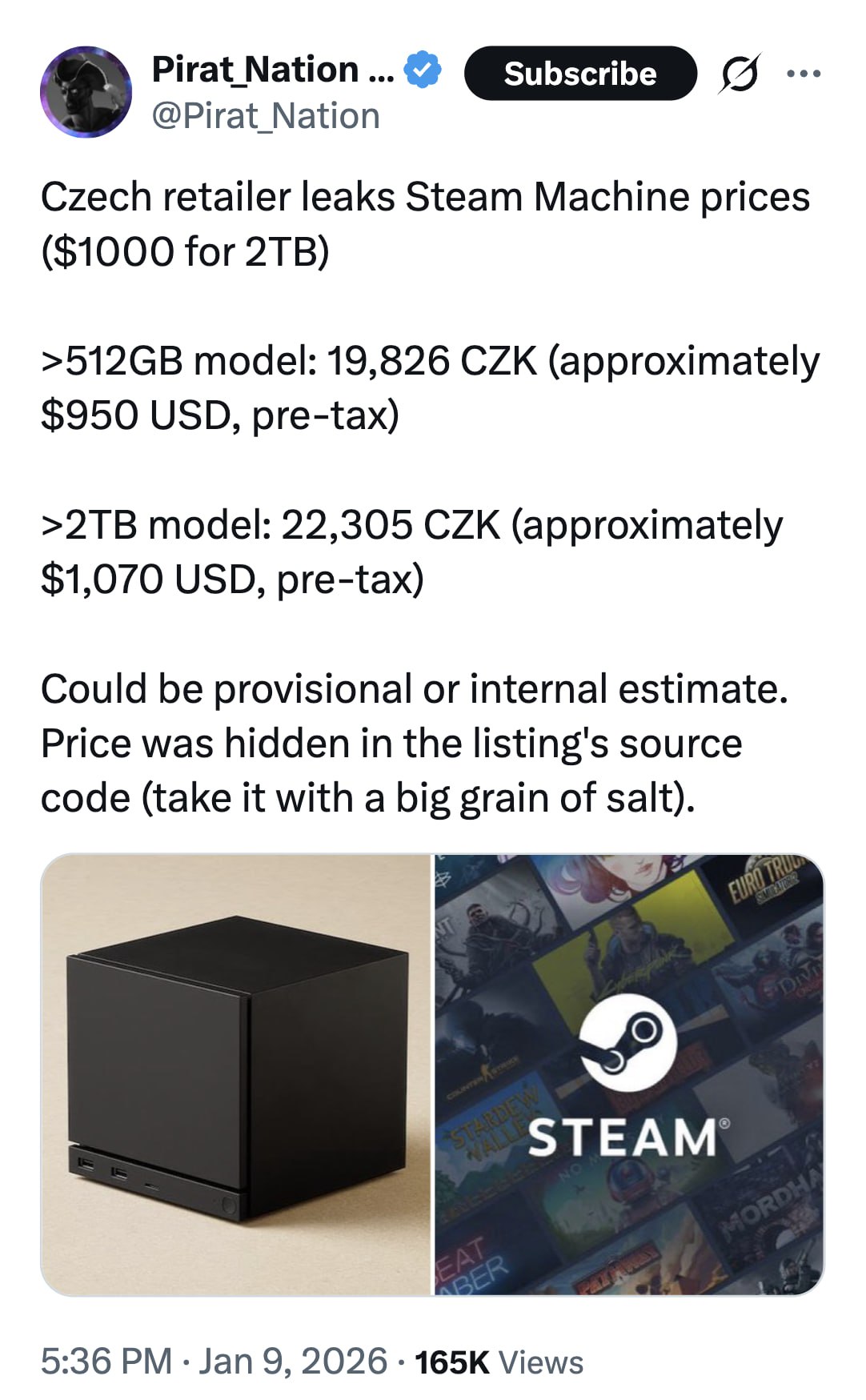 В сеть слили ценники на Steam Machine он будет стоить 75 000 рублей Ритейлеры говорят Steam Machine на 2 ТБ обойдётся в 85 000 рублей а модель на 512 гб будет стоить примерно 75 000 рублей