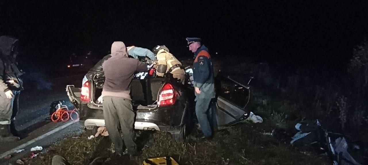 В аварии на трассе Омск-Муромцево погибли четыре человека  ДТП произошло вечером 5 октября. Как сообщает региональная полиция, водитель автомобиля «Лада Гранта» сбил лося, который неожиданно вышел на дорогу. Легковушка выехала на  встречную полосу, где столкнулась с автомобилем Toyota.   В результате аварии погибли водитель и два пассажира отечественной легковушки, пассажир иномарки. Личности погибших мужчин устанавливаются.  С травмами разной степени тяжести в больницу были доставлены женщина-водитель иномарки и её пассажир – 6-летний мальчик, а также два пассажира ВАЗа - мужчины.  Обстоятельства случившего выясняются, прокуратура взяла дело на контроль.