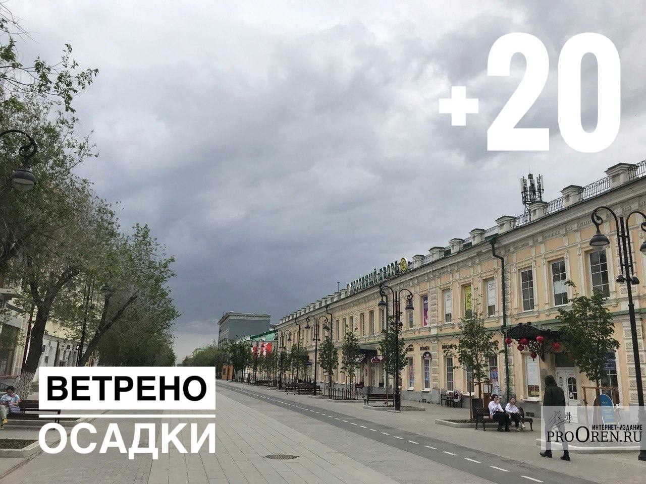 Утром в Оренбурге прогнозируют небольшой дождь, день будет ветреным Максимальная температура воздуха днем +20С