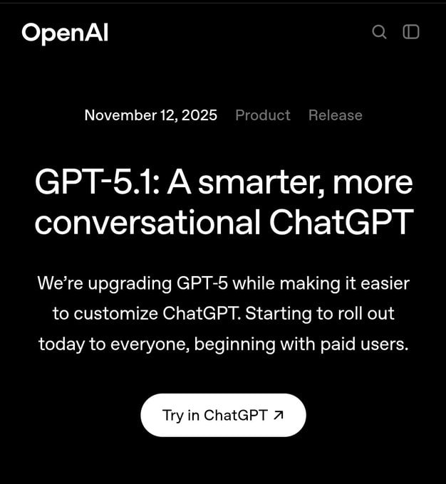 GPT 5 1 ВЫШЕЛ OpenAI внезапно выпустили новую модель ИИ теперь сам решает когда подумать подольше а когда просто ответить без философии Результат меньше времени на простые вопросы и больше смысла в сложных Новое в GPT 5 1 Улучшенное следование инструкциям даже пиши в шесть слов теперь работает Тон и стиль можно настраивать от Профессионального до Честного и Чудаковатого Можно прямо задать насколько лаконичным тёплым или эмоджи насыщенным будет ИИ Auto режим сам выбирает подходящую модель думать больше не надо в хорошем смысле Раскатают ВСЕМ пользователям в течение пары дней