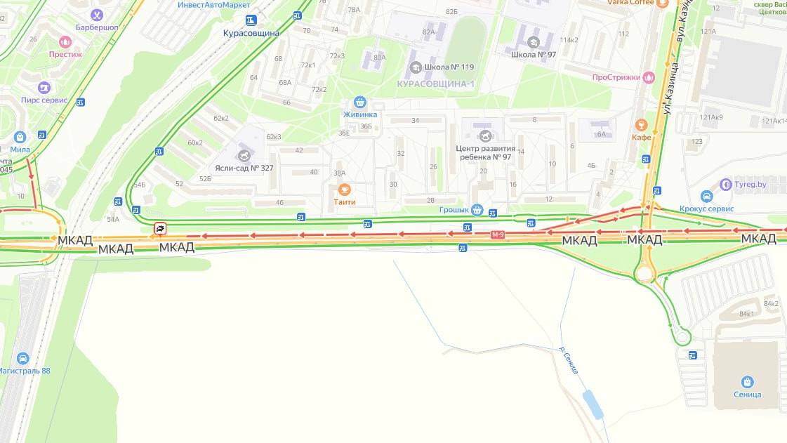 Из-за ДТП в районе 24-го км внутреннего кольца МКАД затруднено движение со стороны ул. Ташкентской в направлении ул. Наполеона Орды. Учитывайте информацию при выборе маршрута. UPD: движение на данном участке восстановлено. «Минск-Новости» MINSKNEWS.BY Telegram Viber FB VK Inst TikTok YouTube