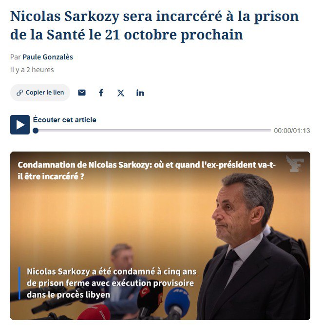 Figaro Николя Саркози будет сидеть в тюрьме Санте с 21 октября Это единственная действующая тюрьма в Париже Её выбрали потому что там есть отделение для уязвимых категорий заключенных К ним относятся люди которым в силу известности статуса или прошлой работы требуются дополнительные меры безопасности Есть вероятность что Саркози окажется в одиночной камере Никто не хочет рисковать и подвергать угрозе его жизнь А это потребует сверхурочной работы охранников ведь тюрьма загружена на 176 Достаточно сказать вам что поскольку для обеспечения безопасности Николя Саркози постоянно потребуются агенты это означает что нам придется обезлюдить коридоры и помещения Таким образом приостановить отпуск и увеличить сверхурочную работу сказал источник Figaro Николя Саркози станет первым бывшим президентом республики который окажется за решеткой Наш канал в MAX