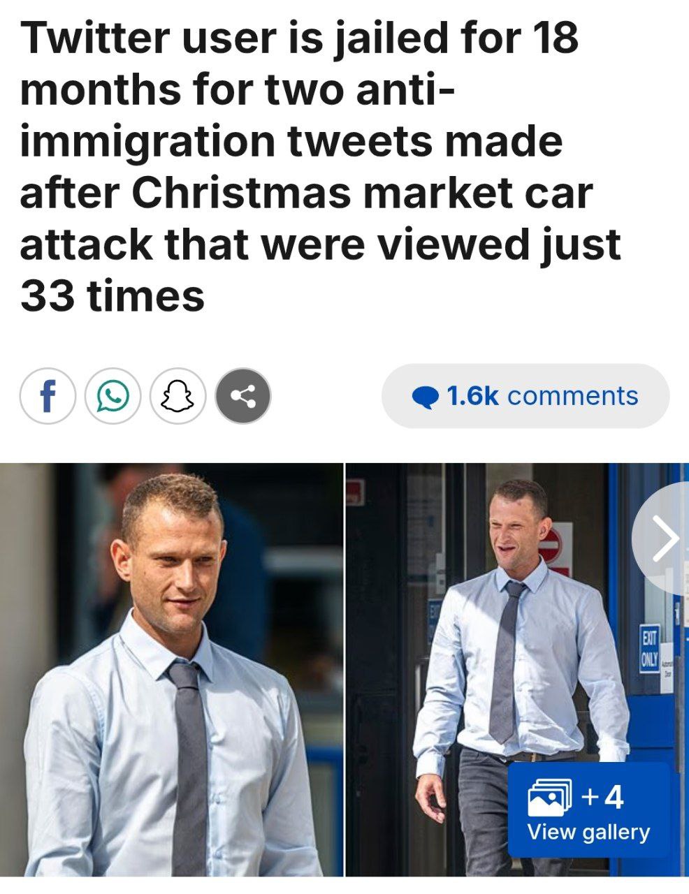 Английский пользователь соцсети X Люк Ярвуд был приговорен к 18 месяцам тюремного заключения за два антииммиграционных твита которые были просмотрены всего 33 раза Он опубликовал эти сообщения после нападения на рождественскую ярмарку в Магдебурге Германия в декабре 2024 года в котором использовался автомобиль О его твитах в полицию сообщил зять Ярвуда с которым у него были напряженные отношения Этот случай вызвал ассоциации с делом Люси Коннолли жены члена совета от Консервативной партии из Нортгемптона Она также была приговорена к тюремному сроку после того как призвала поджигать гостиницы для беженцев в ответ на нападение в Саутпорте в июле 2024 года Прокурор Шивон Линсли подчеркнула что крайне неприятные посты Ярвуда могли разжечь беспорядки в одном из отелей для мигрантов в Борнмуте графство Дорсет недалеко от места его проживания В то же время адвокат Ярвуда отметил что его сообщения просмотрели всего 33 раза banksta