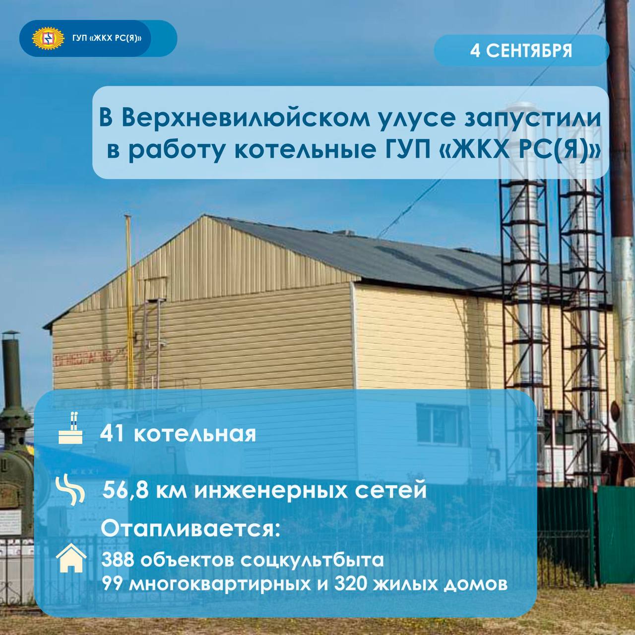 В Верхневилюйском улусе 4 сентября по графику начался осенне-зимний период 2024-2025 годов. Все объекты производственного филиала ГУП «ЖКХ РС Я » подали тепло потребителям.  К новому отопительному сезону персонал Верхневилюйского филиала подготовил 41 котельную и свыше 56 км инженерных сетей. По плану ремонтной программы предприятия на объектах заменено котловое оборудование и несколько единиц насосной группы, реконструировано 1,5 км тепловых сетей.  Напомним, в августе отопительный период стартовал в арктических филиалах ГУП «ЖКХ РС Я »: первыми, 8 августа, запустили котельные в Аллаиховском районе, 31 числа – в Верхнеколымском. Сегодня котельные предприятия обеспечивают теплоснабжением социально значимые объекты и жилищный фонд в 14 районах, до 11 сентября поэтапно заработают теплоисточники во всех филиалах. . #гупжкх14 #озп20242025 #теплоснабжение #верхневилюйскоежкх #арктика #людидела