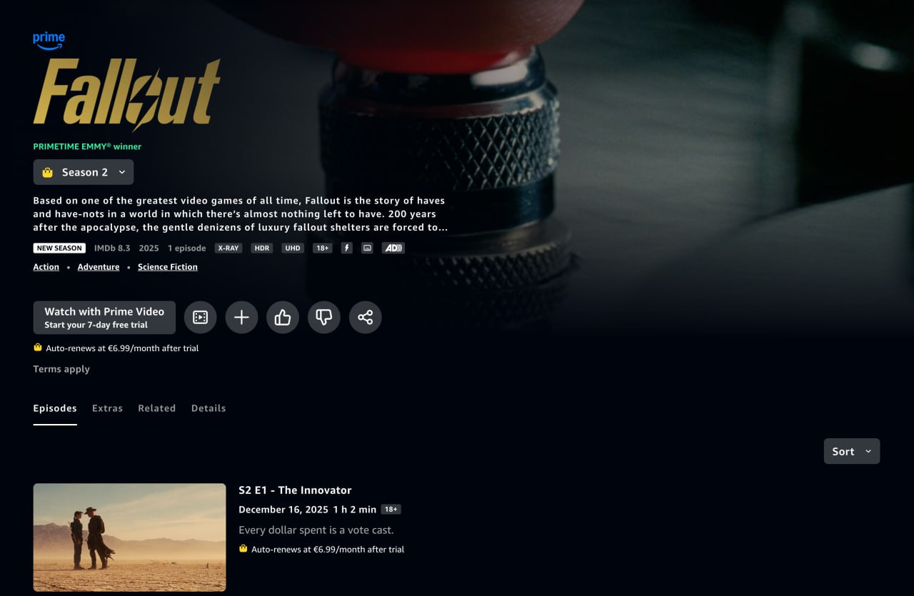 Вышел второй сезон сериала Фоллаут первая серия уже доступна на Amazon Prime Продолжение получило 98 свежести на Rotten Tomatoes Сериал стал более мрачным и жестоким но такой разворот зашел всем зрителям Хвалят основной каст и крутую постановку экшен сцен Ждем вечером на бесплатных стримингах