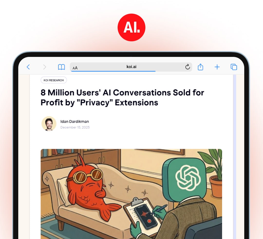 Бесплатные расширения с VPN от Urban и 1Click тайно собирали переписки с чат ботами выяснили специалисты по кибер безопасности Расширения содержали скрипт который в фоном режиме собирал диалоги пользователей с ChatGPT Claude Grok Copilot и других платформ Всего шпионскими расширениями пользовались около 8 млн человек При этом в запросе согласия на обработку персональных данных было указано что переписки с ИИ обрабатываются для рекламных целей Но вряд ли кто то читал этот документ Однако на странице расширения в магазине расширений Chrome формулировки расплывчатые и непрямые Urban VPN до сих пор доступен и сохраняет плашку Рекомендованные от Google Но скачивать его не стоит