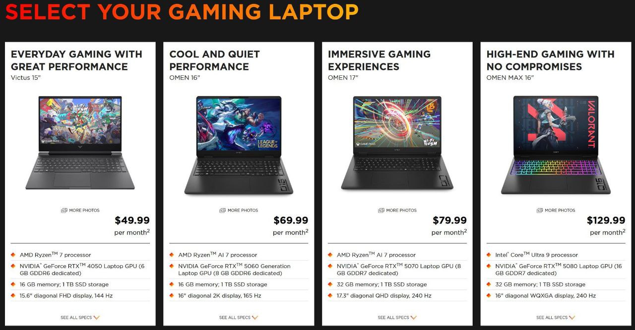 Подписка на игровые ноутбуки HP Компания HP представила услугу аренды игровых ноутбуков Наиболее дорогой тариф 130 в месяц предоставляющий устройство OMEN Max 16 с видеокартой NVIDIA RTX 5080 За аналогичную технику приобретенную сразу придется заплатить 2110 Таким образом подписчик через год и восемь месяцев вернет полную цену оборудования оставаясь лишь арендатором устройства investing investing