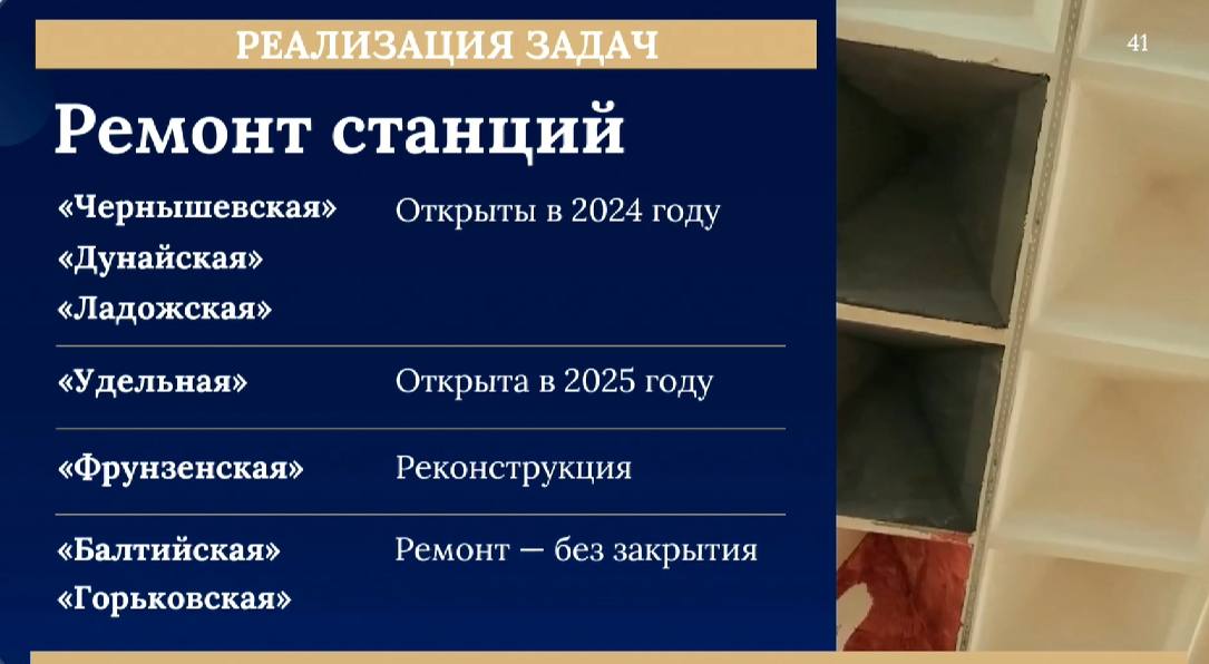 Губернатор Петербурга пообещал, что до конца 2030 года в Петербурге откроют 10 станций метро. А «Путиловскую» и «Юго-Западную» только «достроят», но не откроют до конца 2025 года Темы строительства метро губернатор Петербурга Александр Беглов коснулся во время своего ежегодного отчёта в заксобрании города. По его словам, ещё 14 станций планируют отремонтировать. Такую же цифру глава города называл в своей предвыборной программе. В ходе прошлого отчёта, который проходил в БКЗ «Октябрьский», Беглов говорил, что в 2025 году введут две новые станции: «Казаковскую» и «Путиловскую». В нынешнем отчёте он сказал, что в 2025 году закончат работы на «Путиловской» и «Юго-Западной». Беглов подчеркнул, что в 2024 году открыли станцию «Горный институт». «Нам удалось преодолеть кризисные проблемы и начать полноценные работы по строительству подземки», — заявил он.