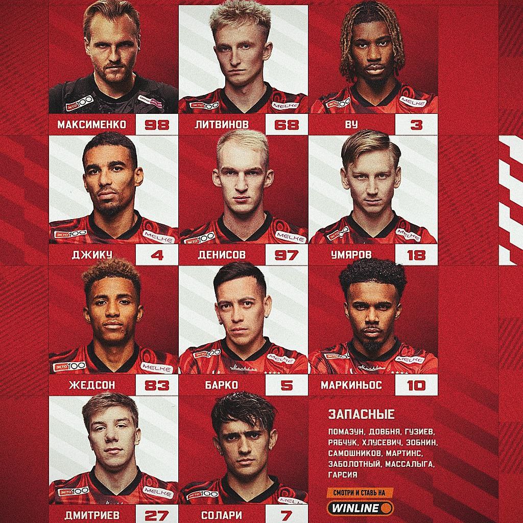 Стартовый состав московского Спартака на выездной матч 17 го тура РПЛ против Балтики Максименко к Джику Ву Денисов Литвинов Дмитриев Умяров Барко Жедсон Солари Маркиньос Запасные Помазун Довбня Зобнин Гузиев Рябчук Хлусевич Самошников Мартинс Заболотный Массалыга Гарсия Нападающий красно белых Манфред Угальде пропустит сегодняшнюю игру из за дисквалификации