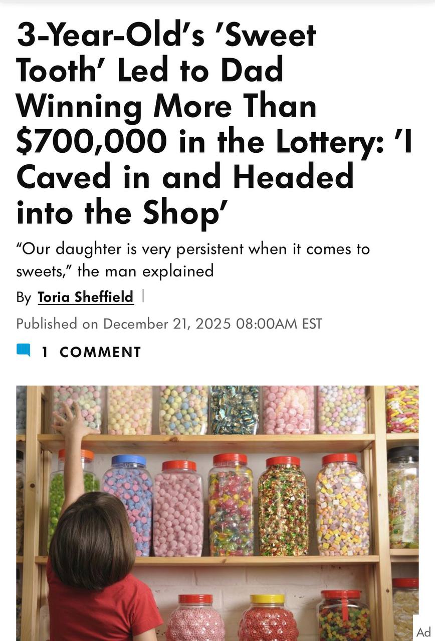 Милота дня житель Великобритании Валдет Бужупи выиграл 700 тыс в лотерею благодаря любви трехлетней дочери к сладкому Об этом пишет People Девочка захотела сладостей и повела отца в ближайший магазин На кассе Бужупи решил купить лотерейный билет хотя никогда этого не делал Билет оказался выигрышным Мы все на седьмом небе от счастья и наша дочь которая уже была папиной принцессой была повышена до королевы отметил счастливчик investingcorp