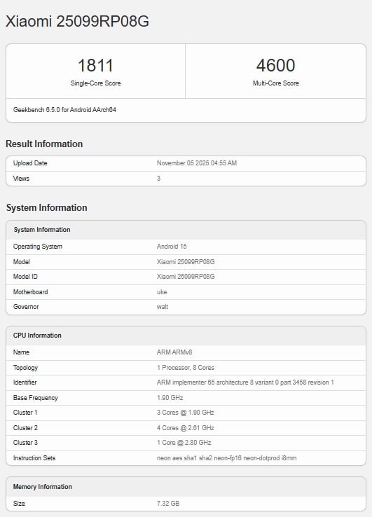 POCO Pad X1 засветился в Geekbench В базе данных Geekbench появился планшет POCO Pad X1 с модельным номером 25099RP08G Из спецификаций известно что новинка получит чип Snapdragon 7 Gen 3 8 ГБ оперативной памяти и ОС Android 15 Так же бытует мнение что это будет переименованный Xiaomi Pad 7 XTB Boost