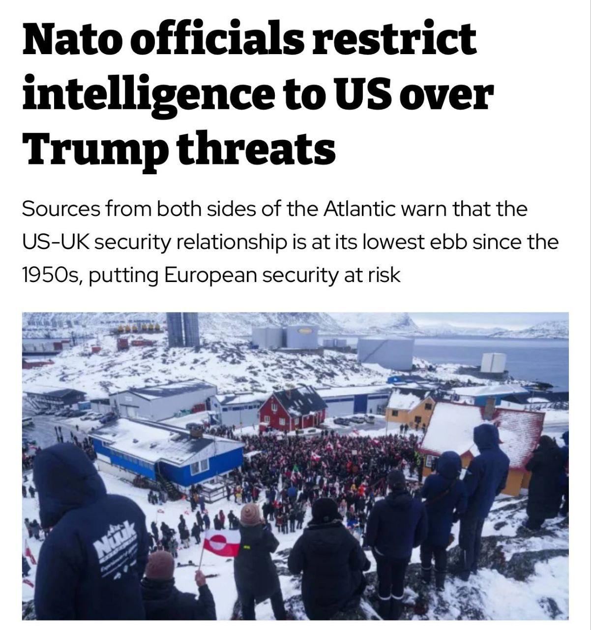 Блок НАТО ограничил США доступ к разведданным из за ситуации с Гренландией Об этом стало известно The i Paper По данным источников Североатлантический альянс опасается что информация попадет к Дональду Трампу и будет использоваться для попытки захвата территории