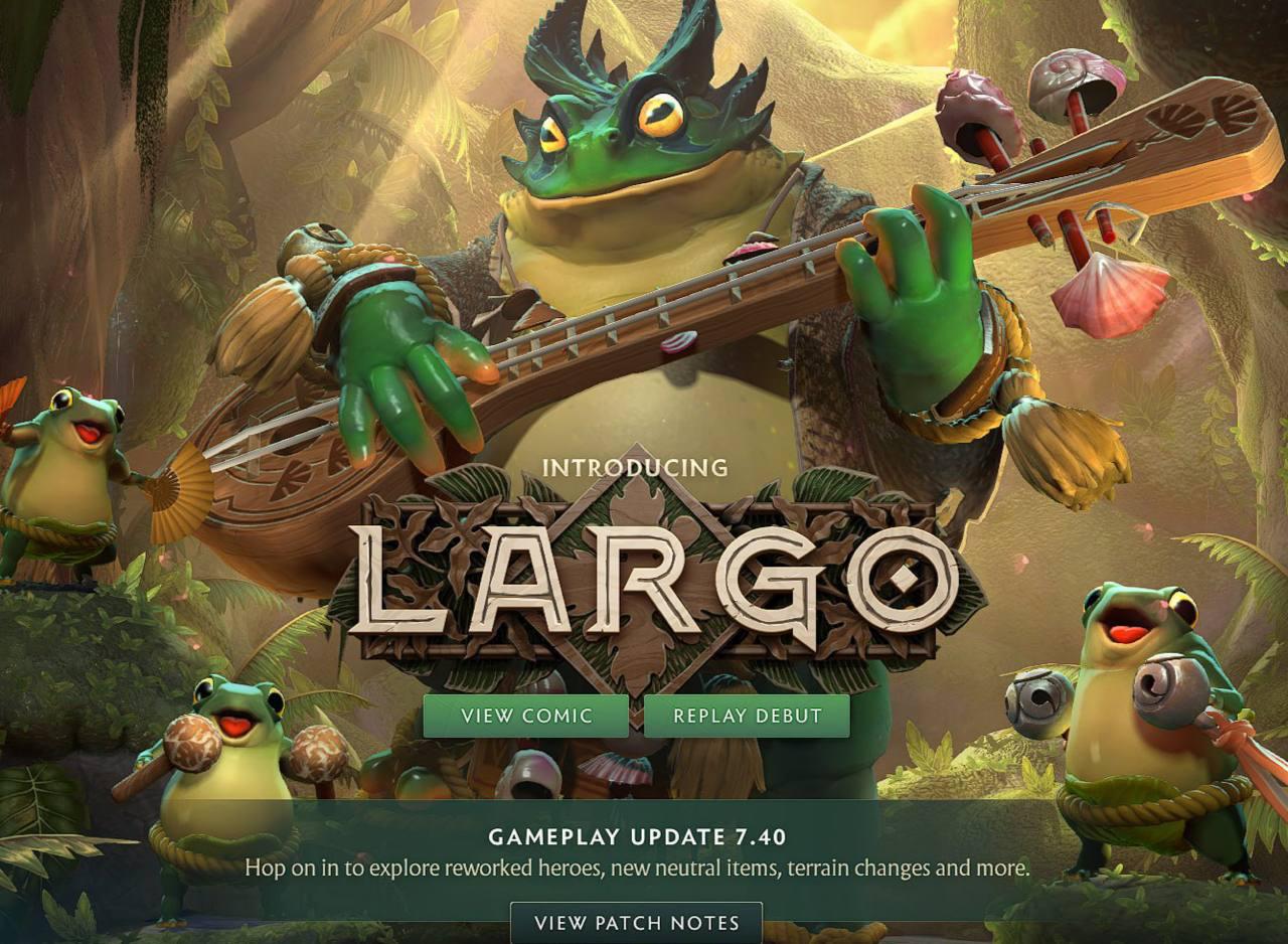 Вышел крупный патч 7 40 для Dota 2 Новый герой лягушка Largo замедляет всех врагов Карта претерпела значительные правки для баланса включая новые эффекты и расстояния Обновлён порядок драфта добавлены зимние бонусы Патч содержит масштабный список правок почти для всего пула от мелких изменений базовых статов до полной переработки наборов аспектов и способностей у некоторых персонажей www iphones ru 1351146 новости iphonesru