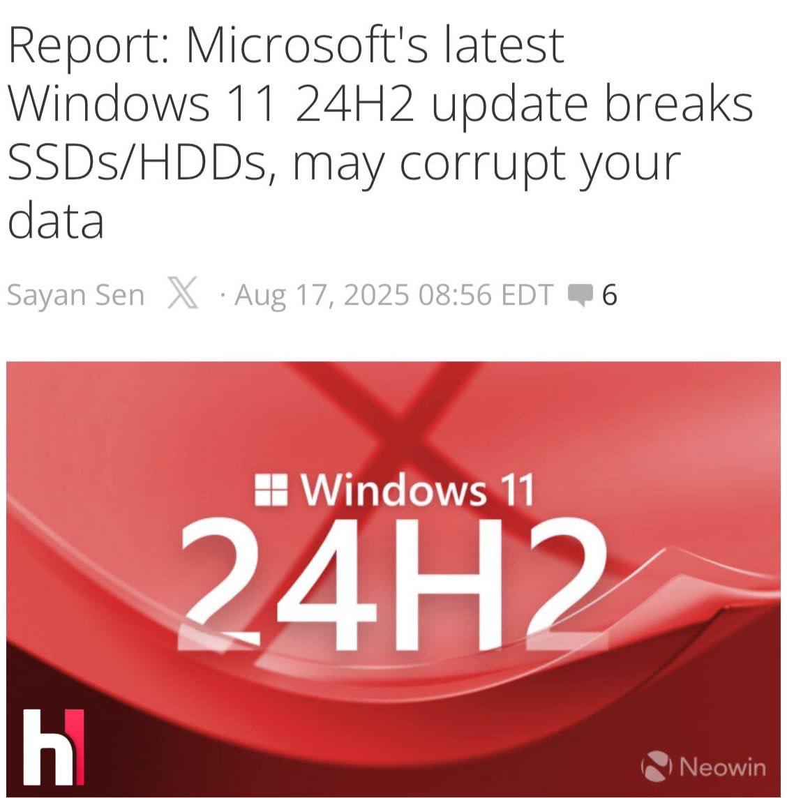 Windows 11 убивает SSD- и HDD-диски — эксперты нашли критические ошибки в последней обнове KB5063878 для Win 11 24H2 Если записать больше 50 ГБ инфы с нагрузкой 60% — система перестаёт определять накопитель! Происходит тотальный сбой Windows — он повреждает все файлы на носителе. Даже перезагрузка не помогает! Этичный хакер