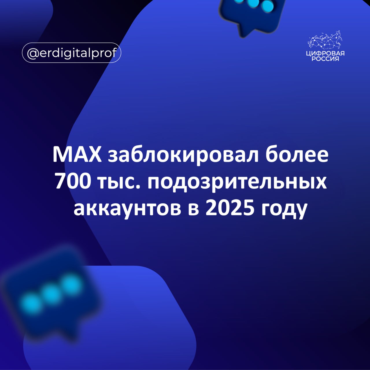 Центр безопасности ЦБ национального мессенджера MAX при сотрудничестве с российскими компаниями в области кибербезопасности заблокировал свыше 700 тыс подозрительных аккаунтов в 2025 г Кроме того партнерство позволило удалить более 1 млн вредоносных файлов MAX совместно с правоохранительными органами вывели свыше 100 человек из под мошеннического влияния а сотрудники МВД России задержали как минимум 40 аферистов с учетом данных ЦБ Антифрод сотрудничество мессенджера со Сбером сохранило россиянам свыше 300 млн руб в рамках борьбы с мошенниками За год пользователи направили примерно 600 тыс жалоб с помощью специальной кнопки Пожаловаться в MAX В среднем запрос обрабатывался специалистами не более 5 минут