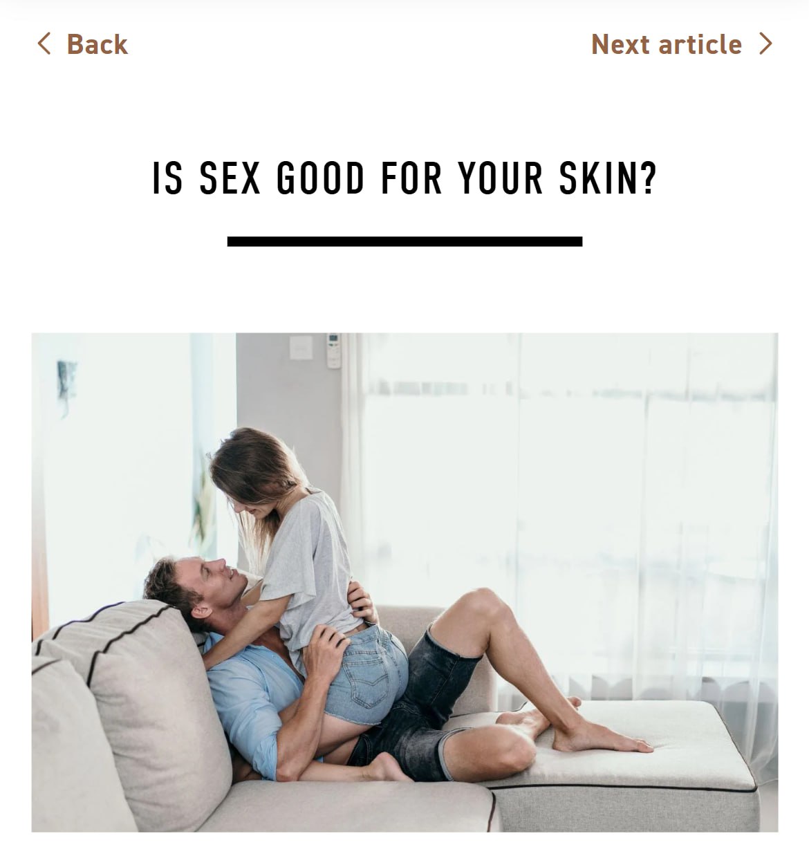 Регулярный секс замедляет старение и улучшает внешний вид женщин выяснили учёные При активной интимной жизни в организме повышается уровень эстрогенов отвечающих за состояние кожи и волос Эти гормоны делают кожу более мягкой и эластичной волосы блестящими а также улучшают настроение и общее самочувствие Прямой эфир Наш MAX