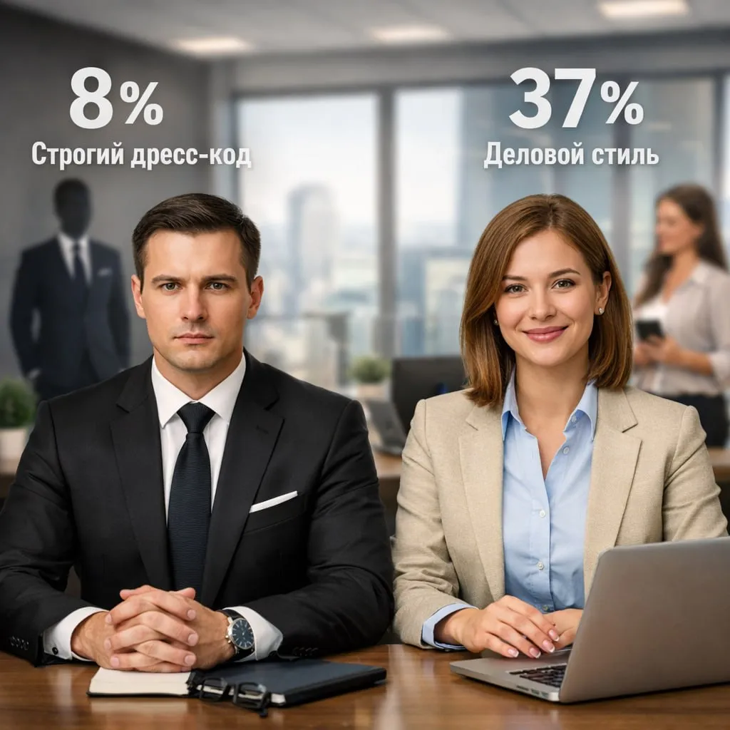 SuperJob в 45 компаний Иркутска есть дресс код для офисных сотрудников 8 работают в условиях строгого дресс кода а 37 работодатель просит придерживаться делового стиля Большинство 84 сотрудников компаний где принят дресс код покупают офисную одежду полностью за свой счет У 4 опрошенных работодатель полностью компенсирует расходы или предоставляет корпоративную одежду и обувь еще у 4 компенсирует частично или выдает отдельные предметы гардероба Дресс код принятый в компании нравится 51 работников Лишь 9 относятся к нему негативно А у вас есть дресс код на работе Фото нейросеть