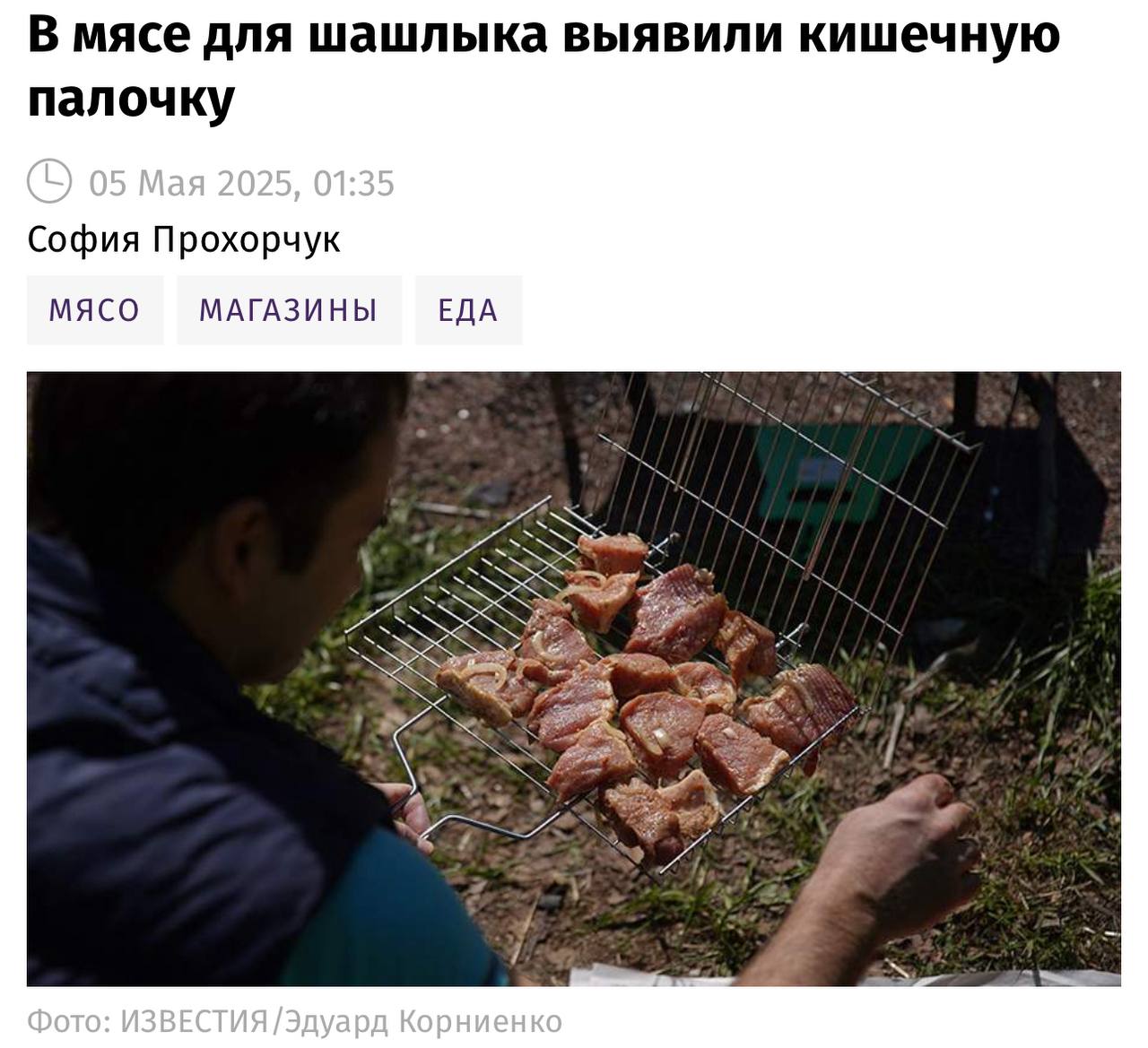Магазинный шашлык опасен для здоровья: в мясе от «Мираторг» нашли кишечную палочку. Речь идет о продукции производства ООО «Филье Проперти», ООО «Мираторг-Курск», ООО «Мираторг-Брянск» и сети гипермаркетов «О’кей». Проверка показала, что микроорганизмы попали в продукцию на производстве. На мангале делаем овощи.