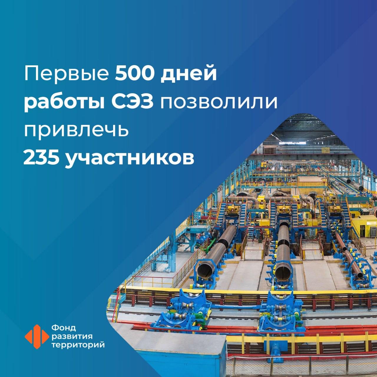 За первые 500 дней работы свободной экономической зоны в Новороссии и Донбассе зарегистрировано 235 участников, в том числе 16 — в Херсонской области.  В общей сложности внесено более 106 миллиардов рублей инвестиций, созданы рабочие места для более чем 80 тысяч человек, что, безусловно, положительно сказывается на уровне жизни граждан.  Каждую неделю в СЭЗ в среднем регистрируются три новых предприятия-участника. Это является показателем стабильного интереса со стороны инвесторов к реальному сектору экономики и служит драйвером всестороннего развития исторических регионов, включая инфраструктурные проекты.  Фонд развития территорий продолжает выполнять роль управляющей компании свободной экономической зоны, обеспечивая поддержку и содействие всем участникам. Уверен, что совместными усилиями мы сможем достичь еще больших результатов и сделать наш регион более привлекательным для инвестиций.