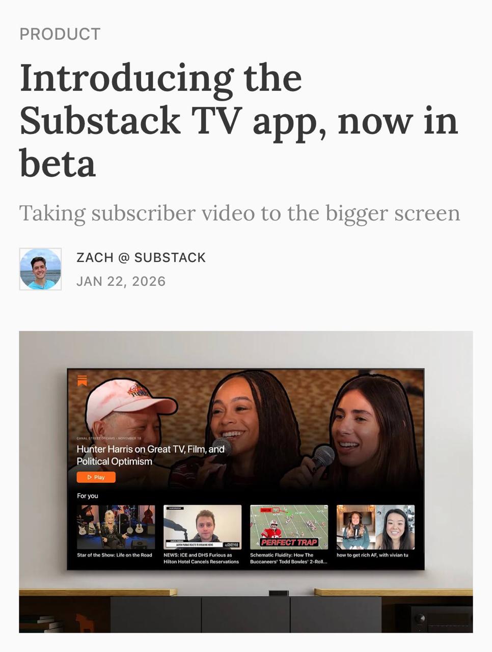 Substack запустили приложение для ТВ