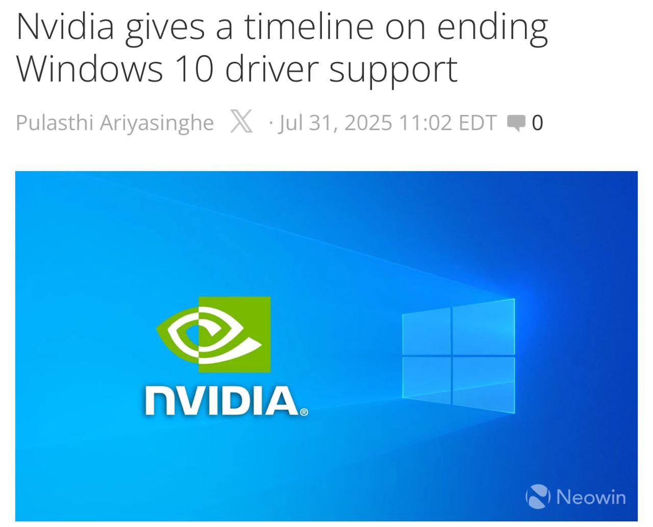Nvidia ПРЕКРАТИТ выпускать драйверы для Windows 10 в октябре 2026 года — через год после официальной смерти ОС. Уже в октябре этого года похоронят карточки GTX 10XX серии — для них перестанут выходить обновления драйверов. Press F.