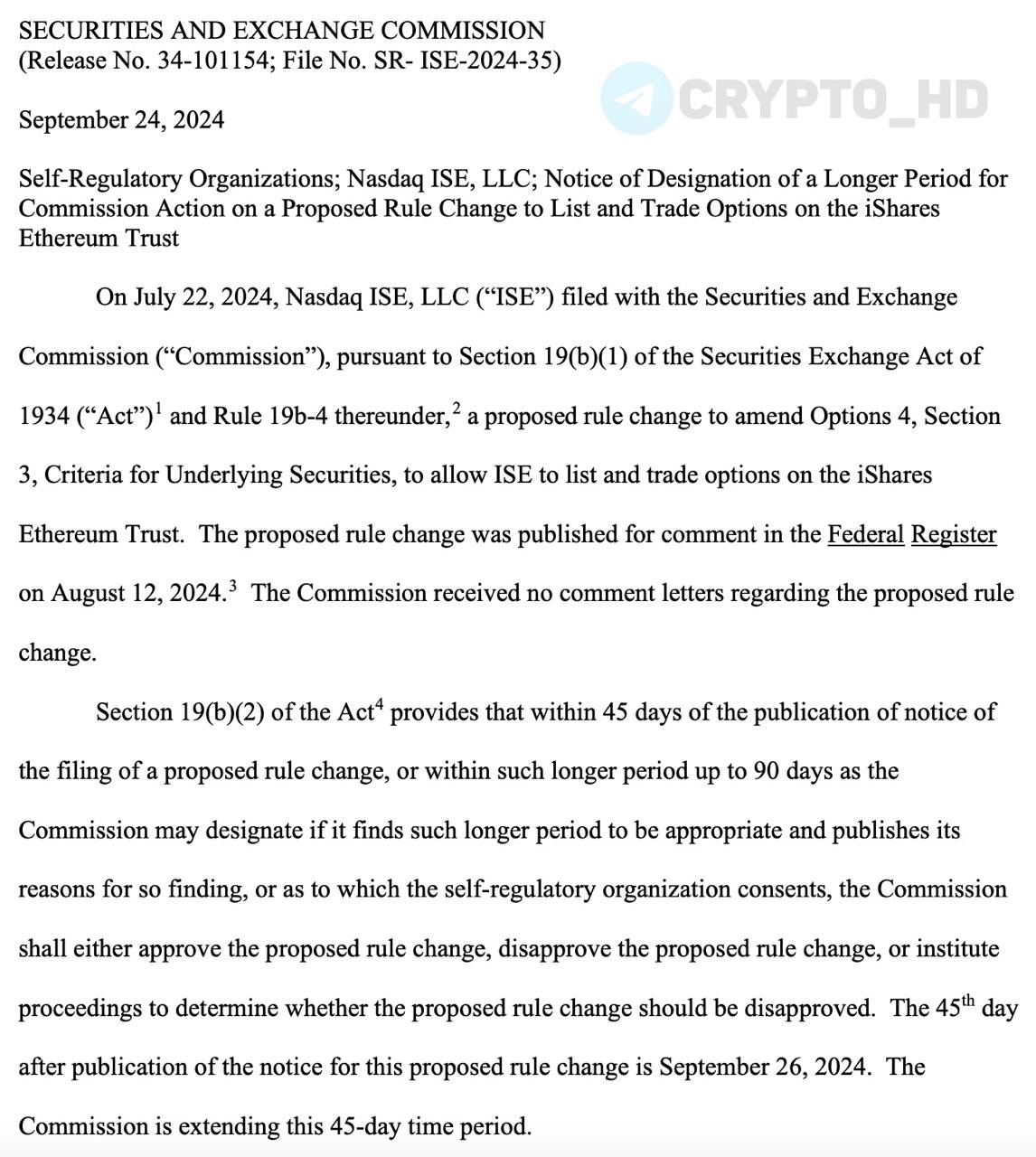 #ETH SEC отложила решение по запуску опционов на Ethereum ETF от BlackRock до 10 ноября  – документ  Ранее: «зеленый свет» для Bitcoin ETF  Crypto Headlines