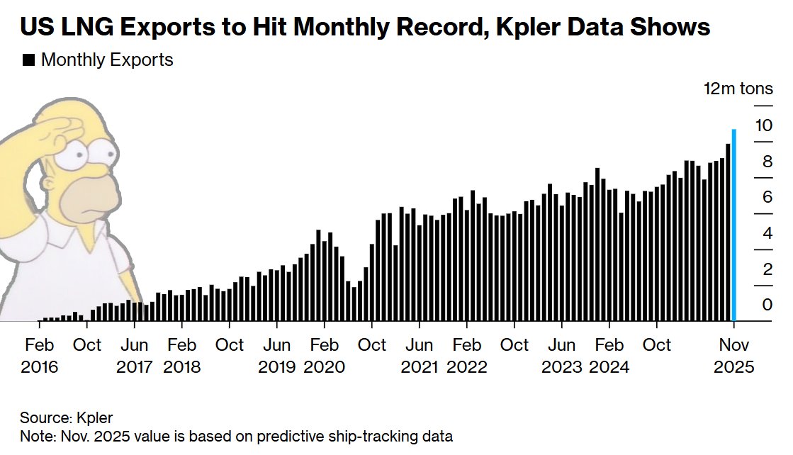 США стремительно усиливают контроль над мировым рынком СПГ ноябрьские поставки по данным Kpler обновляют абсолютный рекорд и могут достичь 10 7 млн тонн на 40 больше чем год назад Для Вашингтона это стратегический успех расширение экспортных мощностей позволяет занять нишу образовавшуюся после ухода российского трубопроводного газа с европейского рынка и закрепить статус крупнейшего экспортёра СПГ в мире Рост американских поставок уже оказывает давление на цены в Европе и Азии дополнительный объём смягчает ценовые риски начала зимы и снижает премию за энергетическую неопределённость На фоне сокращения российской газовой выручки и рекордного падения доли РФ на европейском рынке США фактически перехватывают роль ключевого стабилизирующего поставщика