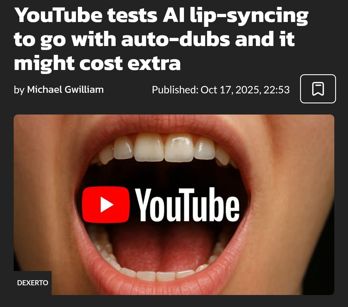 YouTube тестирует ИИ озвучку с синхронизацией губ теперь переводы видео будут выглядеть так будто блогер реально говорит на другом языке Система подстраивает картинку под переведённую речь учитывает форму губ зубы осанку и даже мимику Пока работает только в 1080p и тестируется на небольшой группе авторов но планируют масштабировать на 20 языков Есть нюанс YouTube планирует сделать эту функцию платной Видимо за право говорить на всех языках мира придётся платить