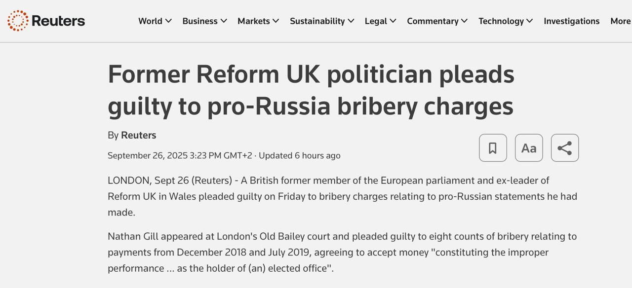 Британский экс депутат Европарламента признался во взятках за пророссийскую позицию сообщает издание Reuters Бывший евродепутат Натан Гилл заявил в суде что получал деньги за заявления в поддержку пророссийских партий пишет Reuters По данным следствия выплаты шли с декабря 2018 по июль 2019 года Прокурор Марк Хейвуд сообщил что доказательства нашли в переписке Гилла в WhatsApp Там обсуждались вопросы которые он должен был поднимать в Европарламенте контакты с чиновниками и организация мероприятий в интересах Москвы Телефон политика изъяли ещё в 2021 году  Канал n w order