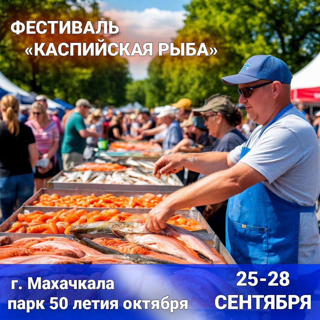 В Махачкале пройдет гастрономический фестиваль Каспийская рыба Комитет по рыбному хозяйству Республики Дагестан объявляет о проведении ежегодного фестиваля Каспийская рыба Мероприятие состоится с 25 по 28 сентября в махачкалинском парке 50 летия Октября Фестиваль ставший уже традиционным осенним событием соберет на одной площадке производителей и рыболовов со всего региона Гостей ждет богатейший ассортимент свежей копченой вяленой и соленой рыбной продукции которую можно будет приобрести по специальным фестивальным ценам Помимо гастрономических изысков организаторы подготовили для жителей и гостей столицы разнообразную культурную программу что сделает посещение фестиваля ярким и запоминающимся событием для всей семьи  Фестиваль Каспийская рыба это отличная возможность насладиться вкусом дагестанской рыбы поддержать местных производителей и приятно провести время