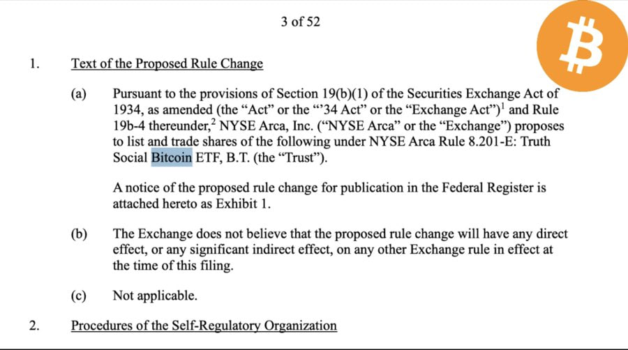 Truth Social президента Трампа подала заявку на биткоин-ETF