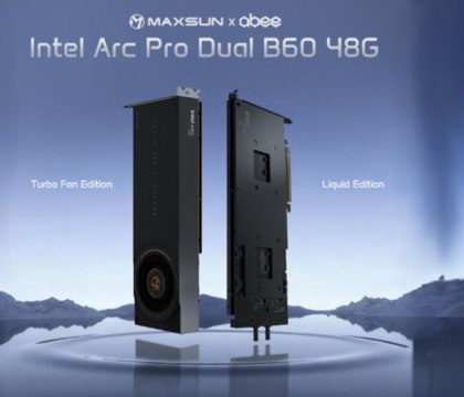 MaxSun представила первую видеокарту ARC Pro Dual B60 с жидкостным охлаждением Китайский бренд MaxSun выпустил еще одно исполнение профессиональной видеокарты Intel ARC Pro Dual B60 На этот раз не с турбиной а с жидкостной системой охлаждения У MaxSun ARC Pro Dual B60 однослотовое исполнение Верхняя часть платы закрыта металлическим бекплейтом