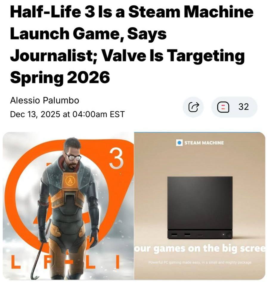 Half Life 3 реально существует но релиз под угрозой из за проблем с ОЗУ По данным журналистов игра должна выйти вместе со Steam Machine однако рост цен на DDR память мешает Valve установить цену на консоль Изначально запуск планировали на начало 2026 года теперь сроки сдвинулись на март июнь Инсайдеры подчёркивают вопрос уже не будет ли а когда выйдет Half Life 3 Прямой эфир