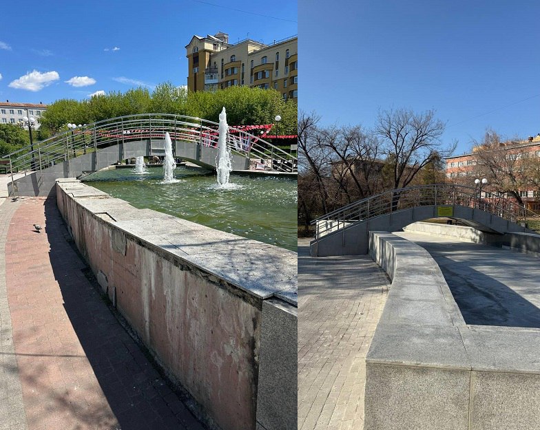 Фонтан отремонтировали на бульваре Постышева в Иркутске Было страшненько стало чистенько и безопасно демонтировали плитку зачистили поверхности от старого клея загрунтовали фонтан и мостик выполнили гидроизоляцию чаши уложили новую плитку укрепили поручни установили нескользящие плинтусы на ступени и поверхности мостика Верблюд в огне