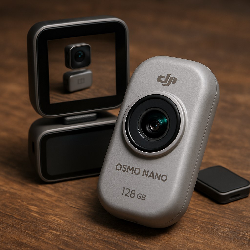 В сеть утекли изображения новой компактной экшн камеры DJI Osmo Nano Камера будет иметь модульный дизайн схожий с моделью DJI Action 2 выпущенной в 2021 году Оснащение будет включать в себя аксессуары такие как экран которые будут прикрепляться магнитами Однако Osmo Nano выглядит значительно меньше и имеет форму таблетки что делает её более компактной Хотя детали о функционале камеры пока скудны известно что она будет поставляться с встроенной памятью на 128 ГБ Также возможен запуск в нескольких комплектациях с различными аксессуарами Ожидаем официального анонса от DJI PRO AI OFFICIAL