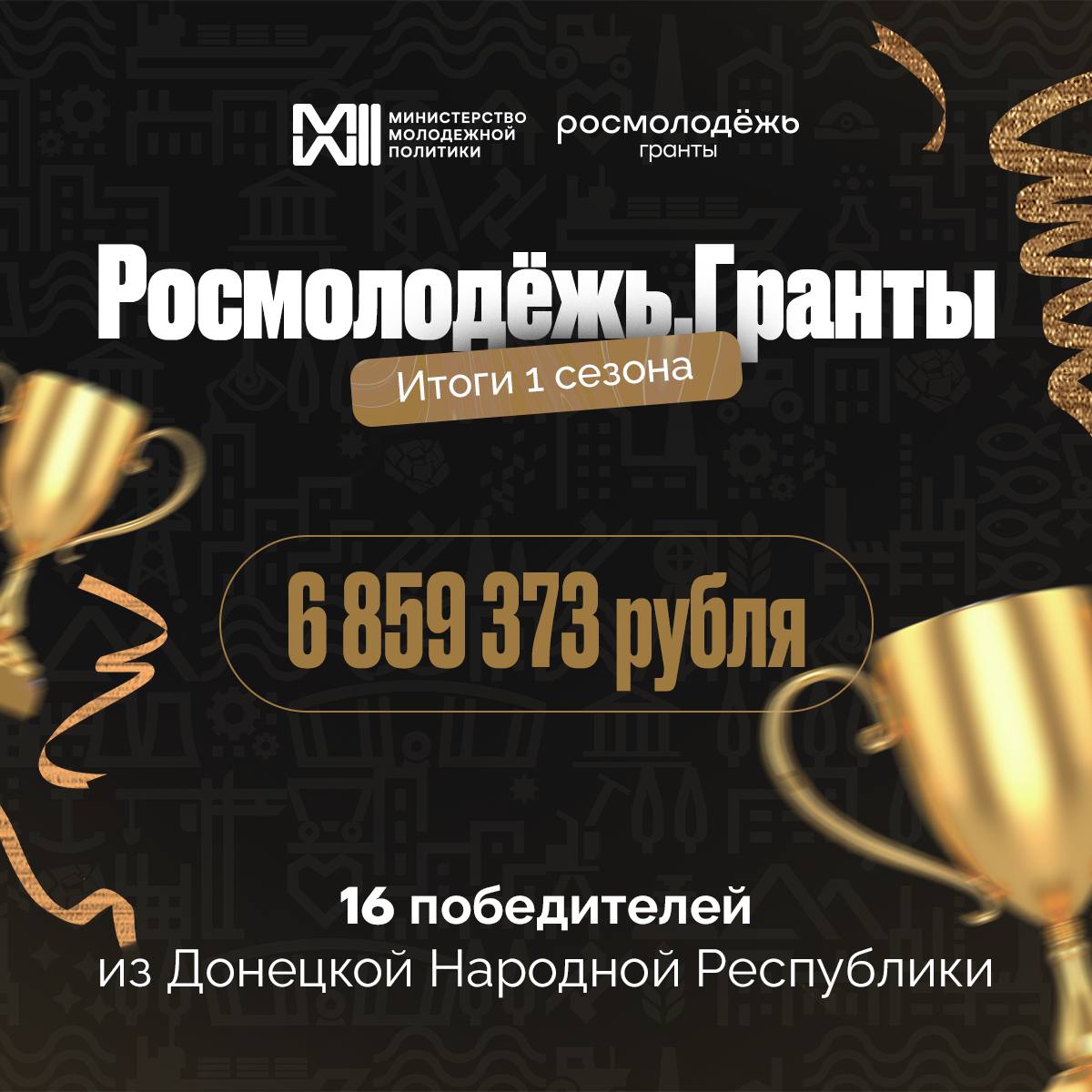 16 участников из ДНР стали победителями конкурса "Росмолодежь. Гранты 1 сезон"и теперь получат более 6 миллионов рублей грантовой поддержки на реализацию своих проектов.