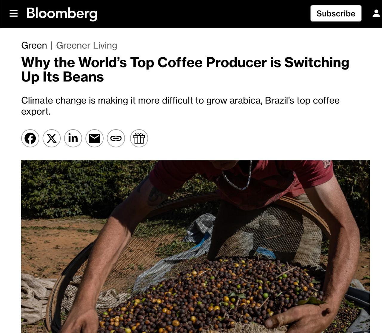 Крупнейшая в мире страна производитель кофейных зерен переключаются на более дешевый сорт из за изменений климата Бразилия крупнейший в мире производитель арабики активно инвестирует в робусту более дешевый и горький сорт кофе но менее прихотливый За последние 10 лет производство робусты в Бразилии выросло на 81 Причина в том что традиционные регионы выращивания арабики в Бразилии страдают от интенсивных и частых засух и высоких температур Bloomberg finlock